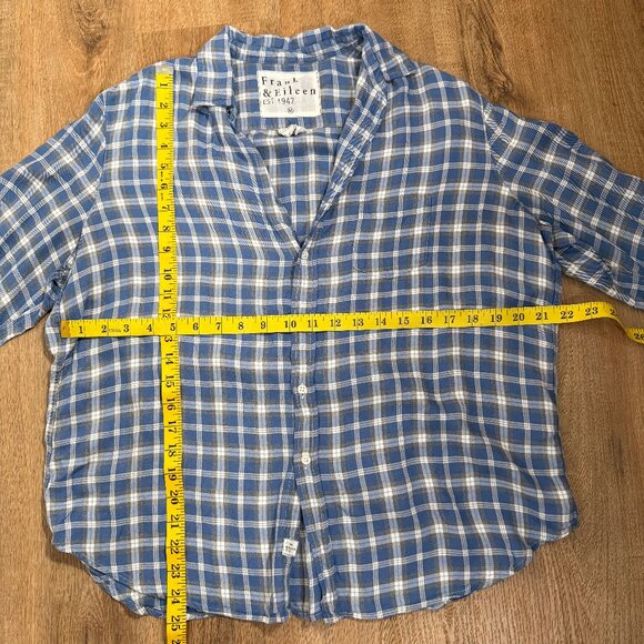 Frank & Eileen "Eileen" Button Down Shirt Blue White Plaid Modal Everyday M - Picture 7 of 8
